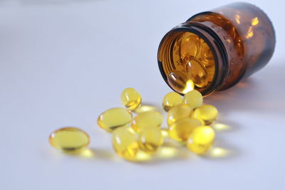 Close-up of green bottles on table