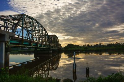 View of bridge over river against cloudy sky