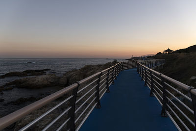 Scenic view of sea against clear sky during sunset