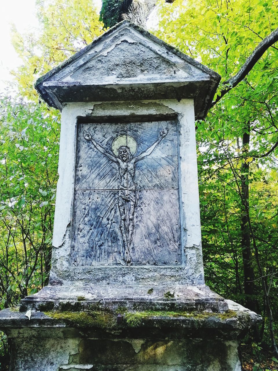 CLOSE-UP OF CROSS ON TREE