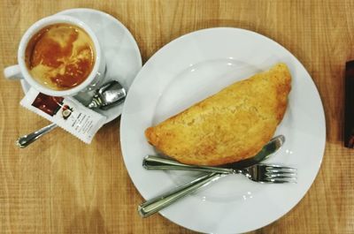 Directly above shot of breakfast on table