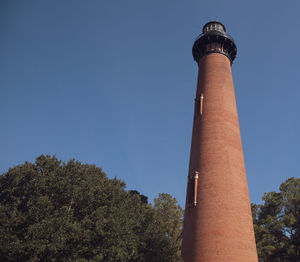 Low angle view of lighthouse against clear sky