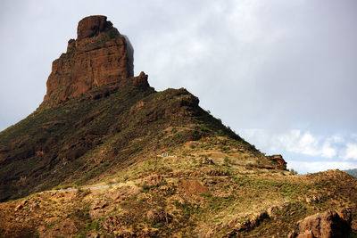 Scenic view of rock formation against cloudy sky at pilancones