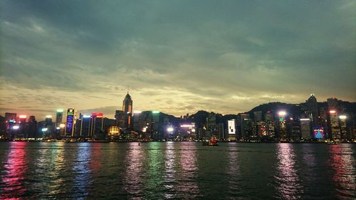 Illuminated hong kong waterfront
