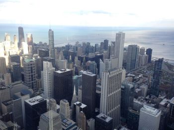 High angle view of city at waterfront
