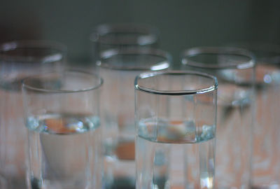 Close-up of glasses on table