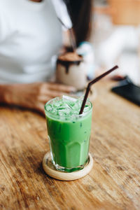 Close-up of drink in glass on table