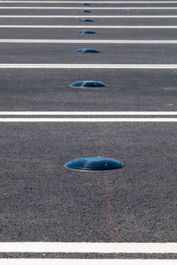 High angle view of zebra crossing on road