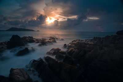 Scenic view of sea against sky during sunset