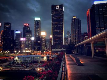 Illuminated buildings in city at night
