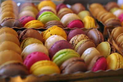 Close-up of colorful macaroons