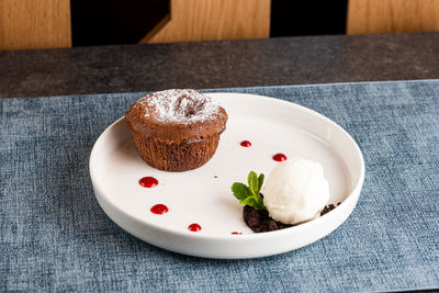 High angle view of breakfast in plate on table