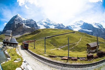 Panoramic view of snowcapped mountains against sky