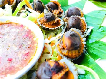 High angle view of fruits in plate
