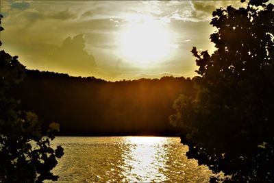 Scenic view of lake against sky during sunset