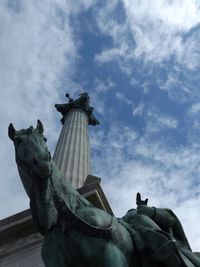 Low angle view of statue against cloudy sky