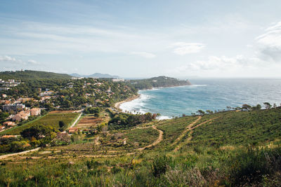 Scenic view of sea against sky. scenic view of saint-mandrier-sur-mer. an ocean bay.