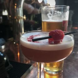 Close-up of beer in glass on table