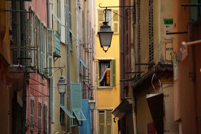 Low angle view of illuminated buildings