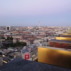 High angle view of buildings in city