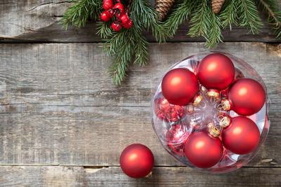 Directly above shot of christmas decorations on table