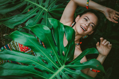 Woman and tree leave
