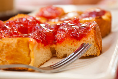 Close-up of bread in plate on table