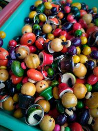 Close-up high angle view of multi colored candies