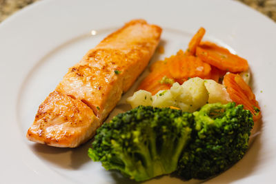 High angle view of fish served in plate