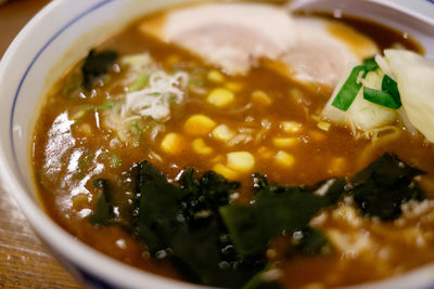 High angle view of soup in bowl