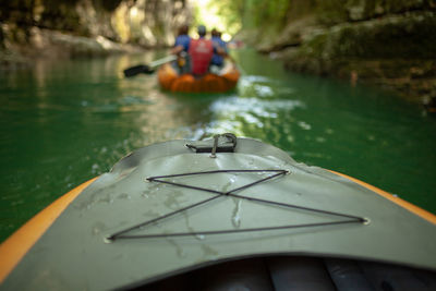 Close-up of kayak in river