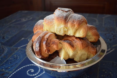 High angle view of breakfast on table