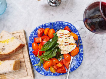 High angle view of italian food on table