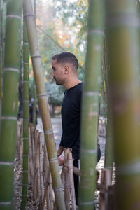 Moroccan man posing in a public bamboo park in morocco