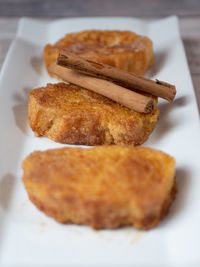 High angle view of bread in plate