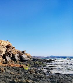 Scenic view of sea against clear blue sky