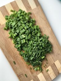 High angle view of chopped vegetables on cutting board