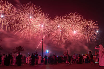 Firework display at night