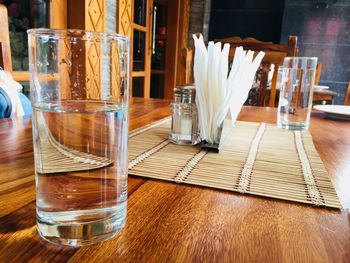 Close-up of beer in glass on table