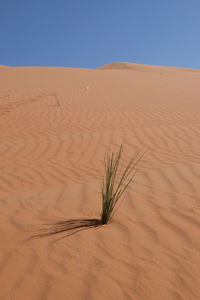 View of desert against clear blue sky