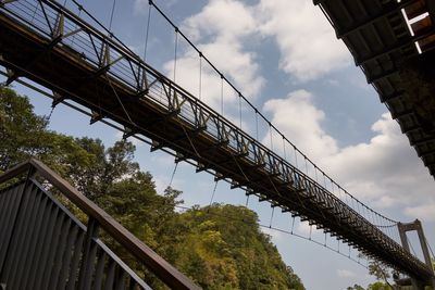 Low angle view of footbridge against cloudy sky