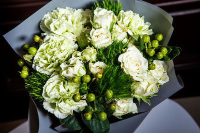 Close-up of white rose bouquet
