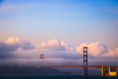 View of suspension bridge at sunset