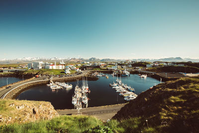 High angle view of bay bridge against clear sky