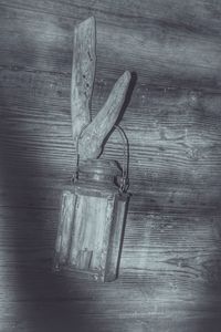 Close-up of hanging on table