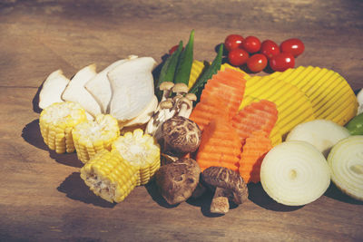 High angle view of fruits on table