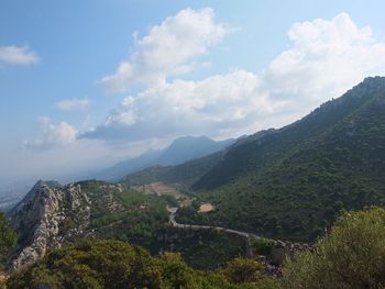 High angle view of mountains against sky