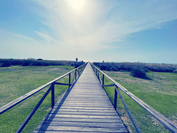 Bridge over empty road against sky