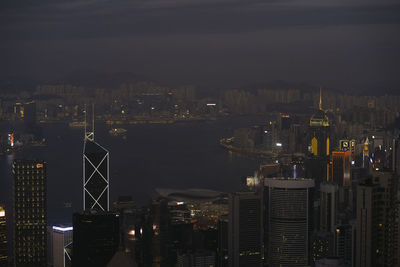 Illuminated buildings in city at night