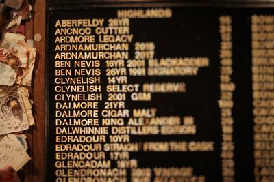 Close-up of information sign